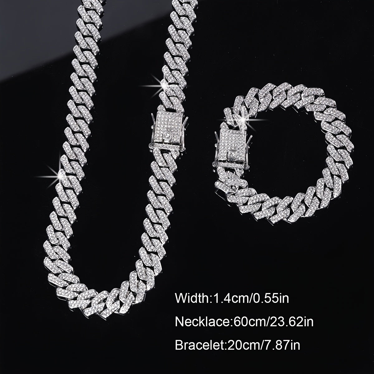 2pcs/Set Trendy Punk Style Hip Hop Chain Necklace Plus Bracelet Jewelry Set Suitable for Men And Women Perfect Decor for Cool Friends Unisex Jewelry