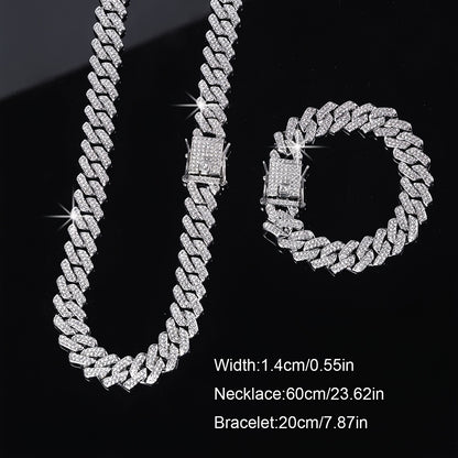 2pcs/Set Trendy Punk Style Hip Hop Chain Necklace Plus Bracelet Jewelry Set Suitable for Men And Women Perfect Decor for Cool Friends Unisex Jewelry