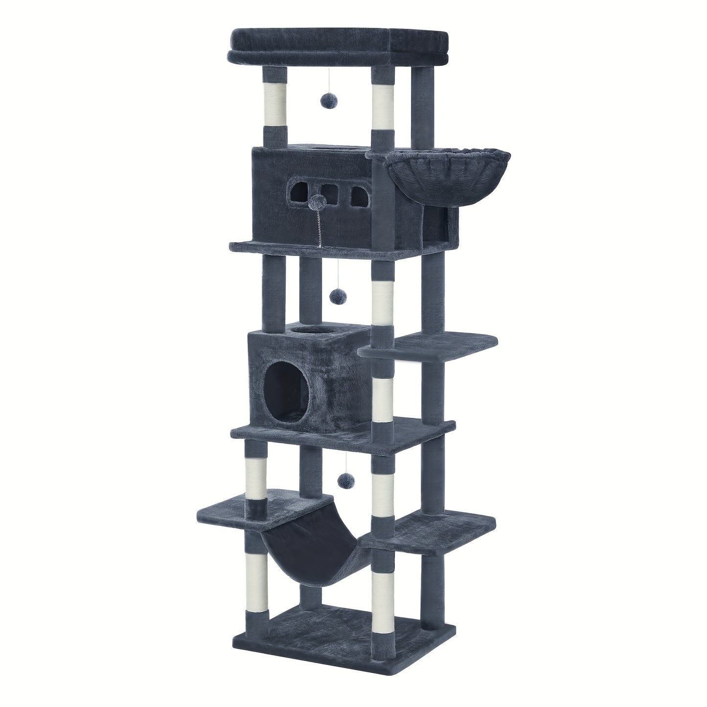 210 Cm Large Cat Scratching Post, Cat Tower For Maine Cats, Large Cats, Multi-Level Scratching Post With Large Perch, Washable Mat, Cat House Furniture With 2 Caves, 8 Scratching Posts, Dark Grey