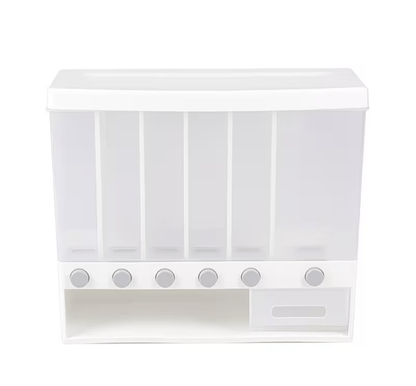 6 in1 Cereal Dispenser Dry Food Dispenser Storage Container Wall Mount Cereal Grain Rice Dispenser 6 Grid Rice Dispenser Food Bucket for Kitchen Home