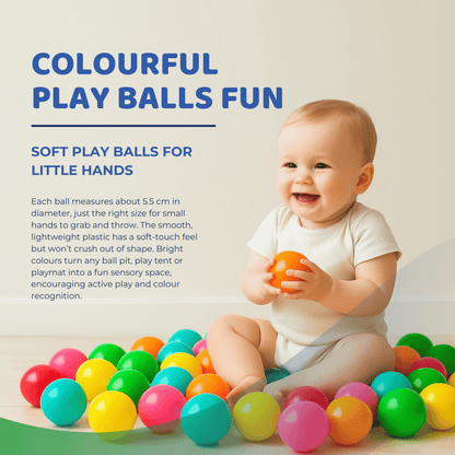 100 Colorful Soft Plastic Mini Play Balls - Ball Pit Balls | Smooth Edges | Crush Proof | Certified Non Toxic, Phthalate & Bpa Free | Use In Baby Toddler Ball Pit, Play Tents, Tunnels Indoor & Outdoor