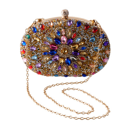 Women Evening Bag Multicolor Clutch Bag Luxury Crystal Handbag Bridal Wedding Purse Glitter Shoulder Bag with Detachable Chain Banquet Party Prom Crossbody Bag Gold-Multicolour, Green/ Gold/ Silver
