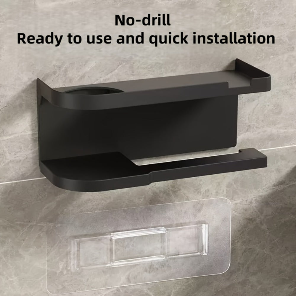 Wall-Mounted Toilet Paper Holder With Storage Shelf, No Drill Adhesive Installation, Bathroom Organizer - Space-Saving Tissue Roll Dispenser For Home Or Hotel Use