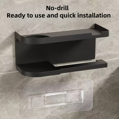Wall-Mounted Toilet Paper Holder With Storage Shelf, No Drill Adhesive Installation, Bathroom Organizer - Space-Saving Tissue Roll Dispenser For Home Or Hotel Use