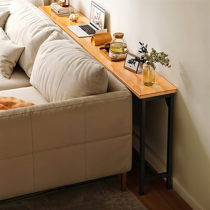 Minimalist Wooden Console Table - Slim Wall-Mounted Single/Double Tier Entryway Shelf with Carbon Steel Frame, Space-Saving Narrow Hallway Table, Bedroom/Living Room Table (80x20cm, MDF Wood + Black/White Metal)