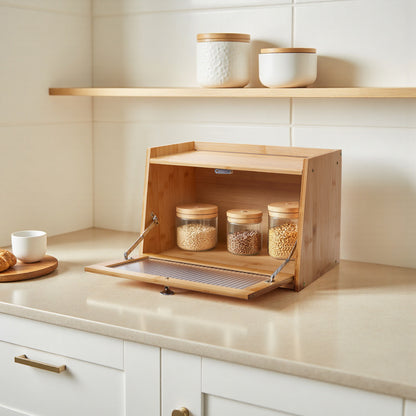 1pc 2-Tier/3-Tier Kitchen Spice Rack, Countertop Storage Shelf, Multi-Functional Organizer with Transparent Door, High Quality Bamboo Material, Natural/Brown