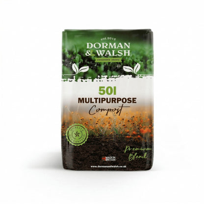 Multi-Purpose Compost 50L Bag – Nutrient-Rich Slow-Release Formula for Potting, Seeds, Houseplants, Flower Beds & Vegetables | Indoor & Outdoor Use | Dorman & Walsh