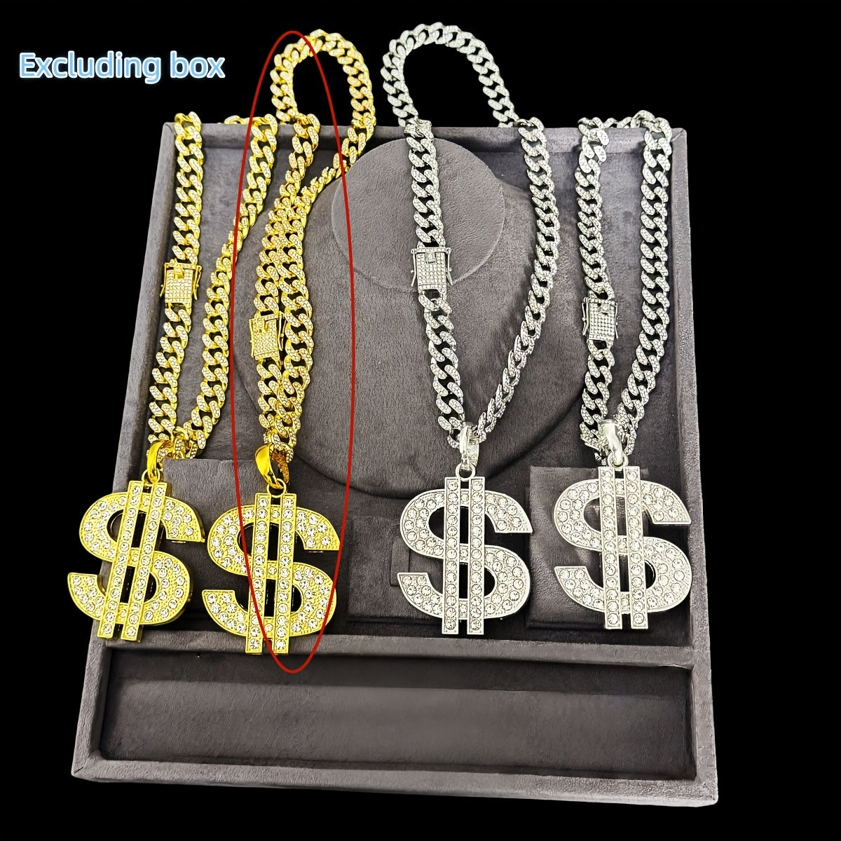 Large and Heavy US Dollar Symbol Pendant,  18K Gold Plated Alloy 18K Gold Plated-plated Cuban Chain Necklace with 12mm Full, Men's Hip-hop Style Ring Combination