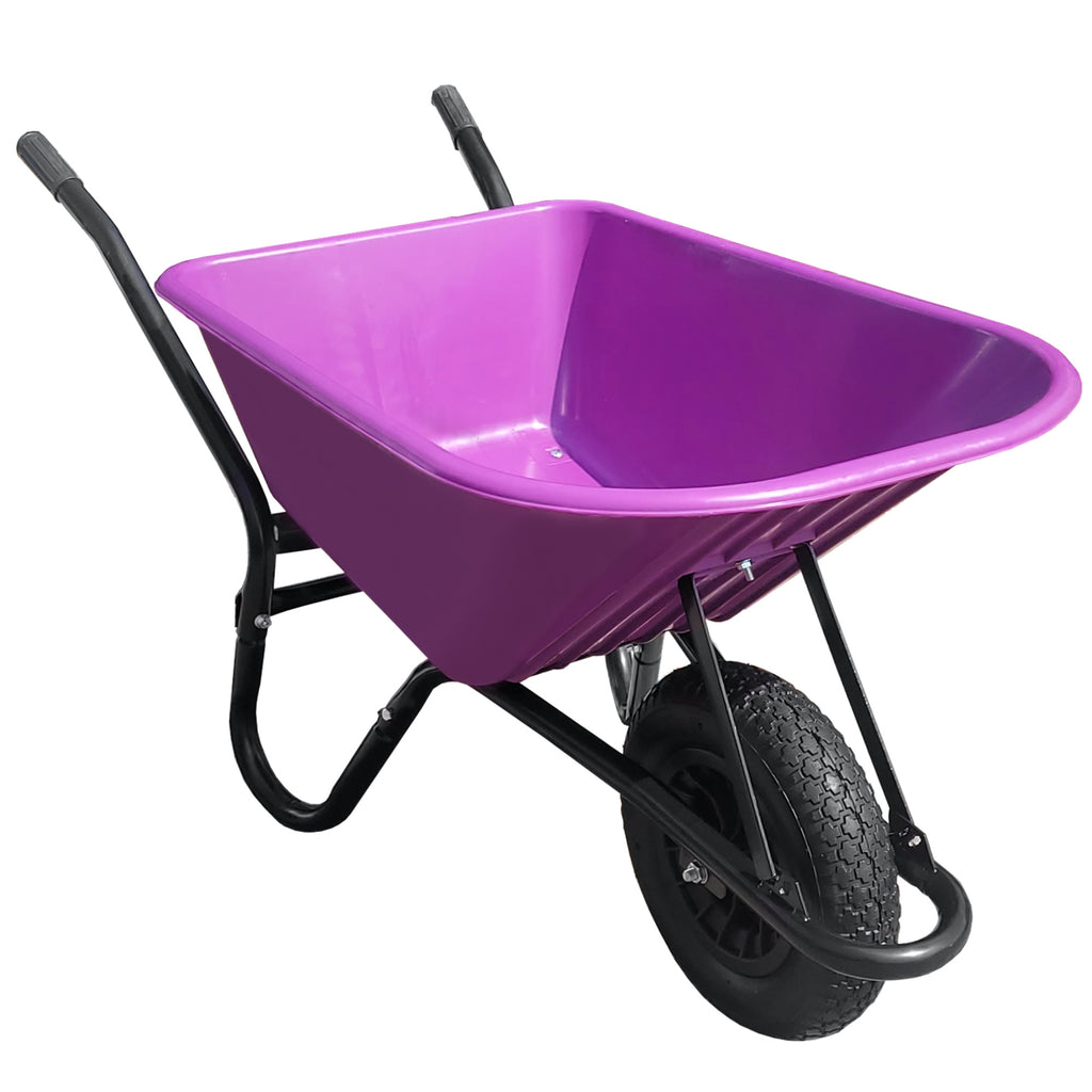110 Litre Heavy Duty Plastic Wheelbarrow with Pneumatic Tyre & Galvanised Frame | 150kg Load | Purple | TaskBarrow