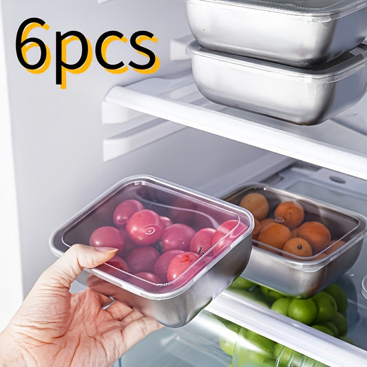 6 Storage Containers Per Set, Multi-purpose Stainless Steel Freshness Box with Lid, Stackable And Reusable Food Sealing Box, Can Be Used As Lunch Box for Meals, Meat, Fruits And Vegetables, Suitable for Picnics, Kitchens