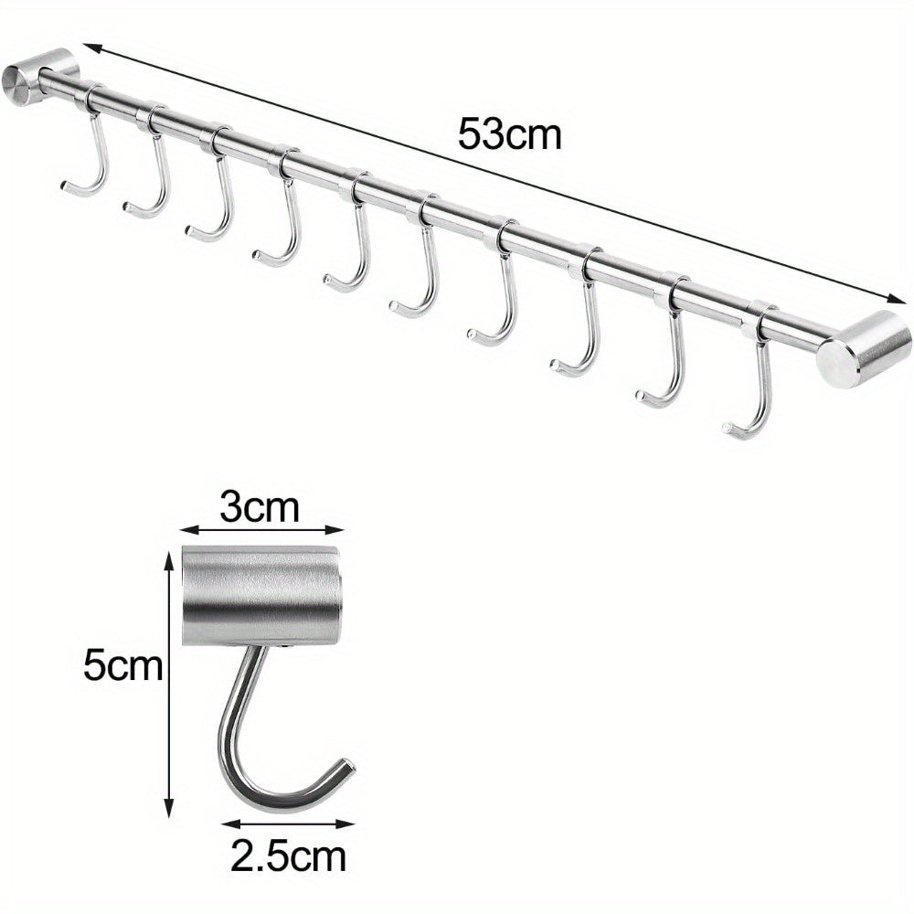Utensil Rack Stainless Steel Wall Mounted Utensil Hooks with 12 Removable Hooks Kitchen Utensils Holder Utensil Hanging Rack Rail 52Cm (15.6")