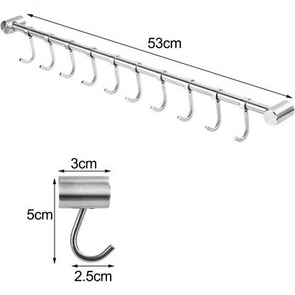 Utensil Rack Stainless Steel Wall Mounted Utensil Hooks with 12 Removable Hooks Kitchen Utensils Holder Utensil Hanging Rack Rail 52Cm (15.6")