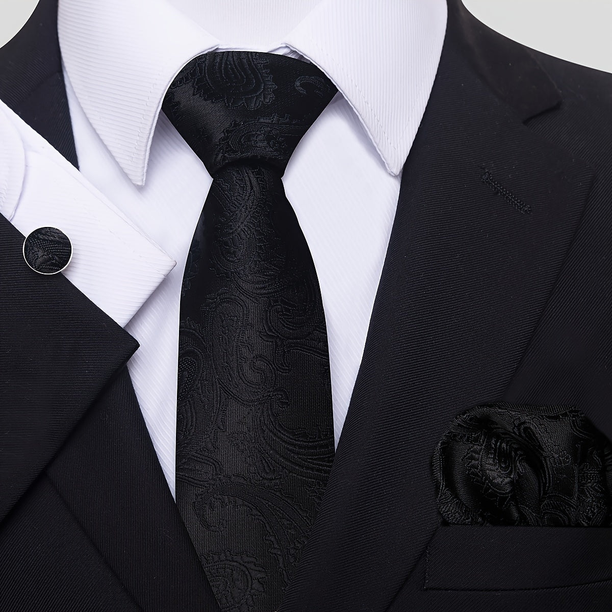 Men Men Black Paisley Tie Wedding Gift Box Tie Pocket Squares Set Necktie Box Suit Additions Fit Wedding