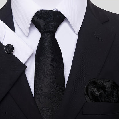 Men Men Black Paisley Tie Wedding Gift Box Tie Pocket Squares Set Necktie Box Suit Additions Fit Wedding