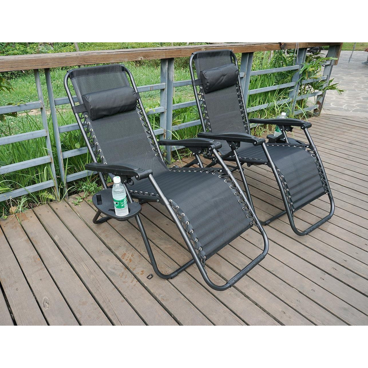 2 x Zero Gravity Reclining Garden Chair Sun Beach Lounger Recliner Outdoor Black