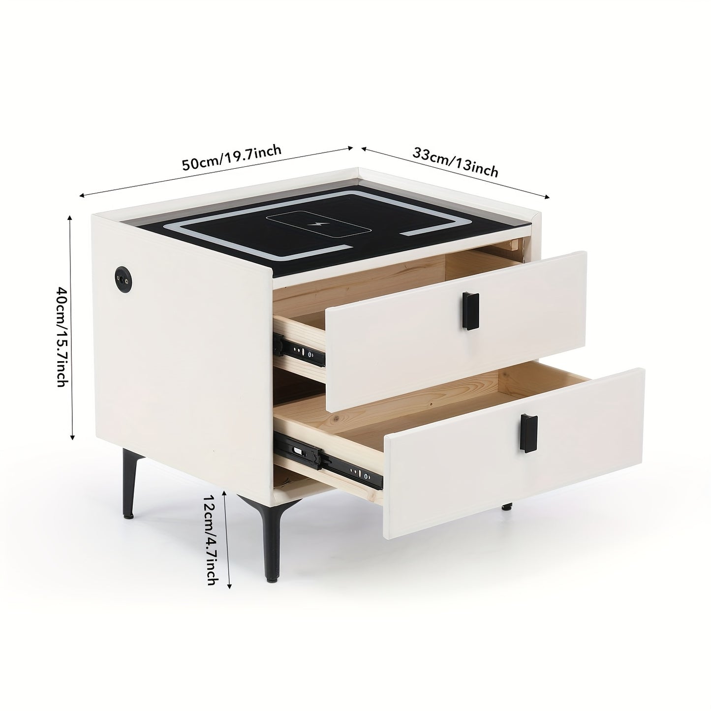 LED Bedside Table, Bedside Cabinet Side Table with 2 Drawer, End Tables for Bedroom, Nightstand