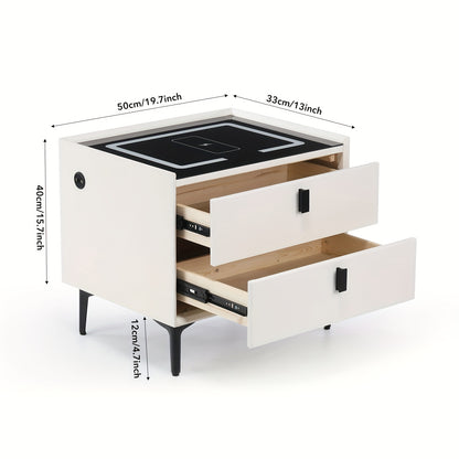LED Bedside Table, Bedside Cabinet Side Table with 2 Drawer, End Tables for Bedroom, Nightstand