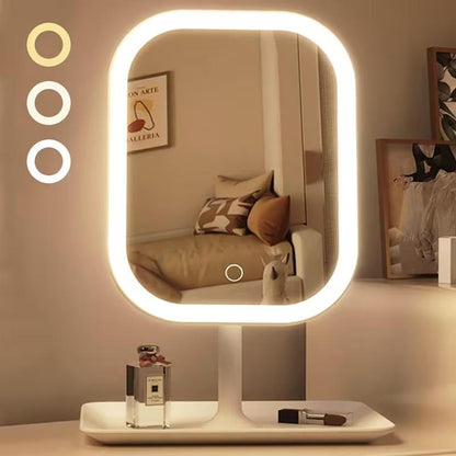 1 Set (1 LED Makeup Mirror with Magnifying Lens), Rechargeable Desktop Dressing Mirror with Light, 3 Lighting Modes, Touch Control, Adjustable Brightness, Portable Illuminated Beauty Mirror, Travel Makeup Mirror with Light.