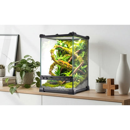Glass Reptile Terrarium Vivarium Tank – Ventilated Habitat for Lizards, Frogs, Snakes & Spiders, Horizontal & Vertical, Leakproof Base