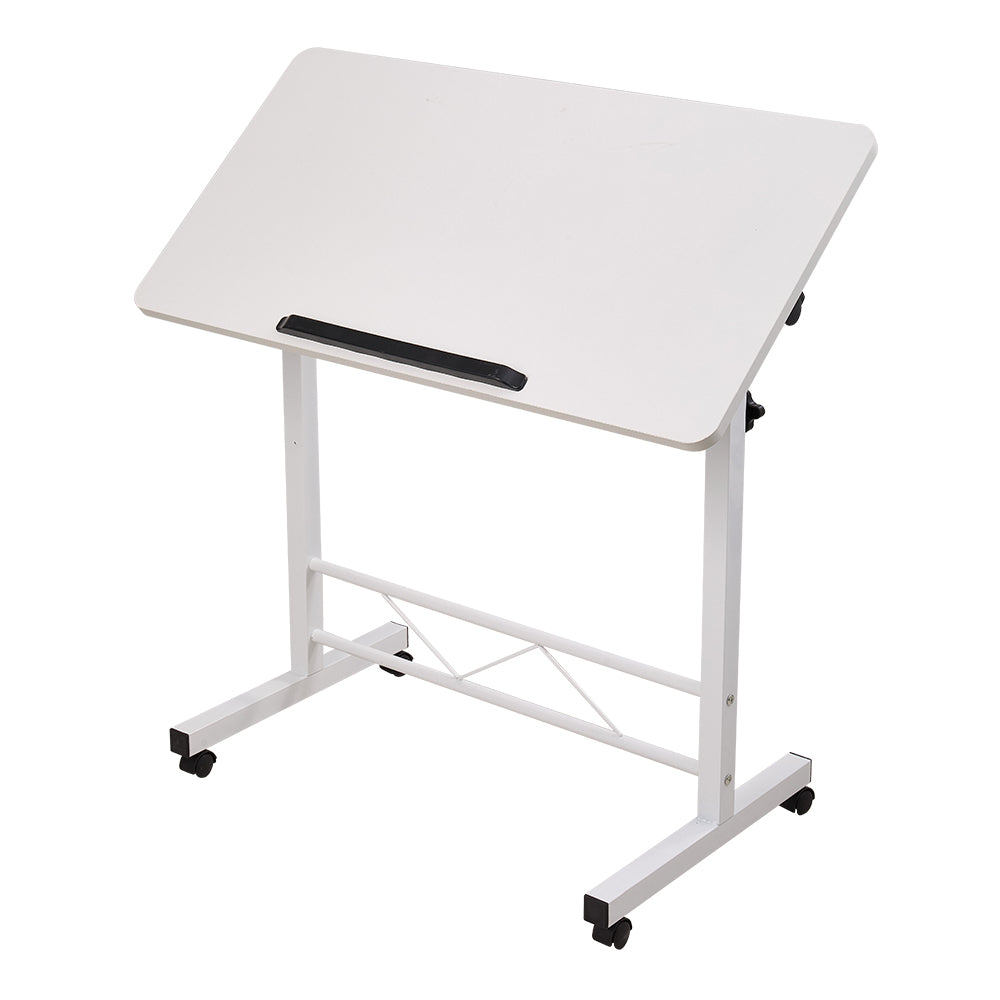 1pc Lifting Laptop Desk with Wheels, Foldable Desk, Minimalist Bedside Table, Sofa Side Table, Movable, Metal Bracket, Sturdy and Durable, White, 40*60*60-89cm