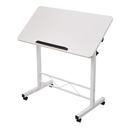 1pc Lifting Laptop Desk with Wheels, Foldable Desk, Minimalist Bedside Table, Sofa Side Table, Movable, Metal Bracket, Sturdy and Durable, White, 40*60*60-89cm