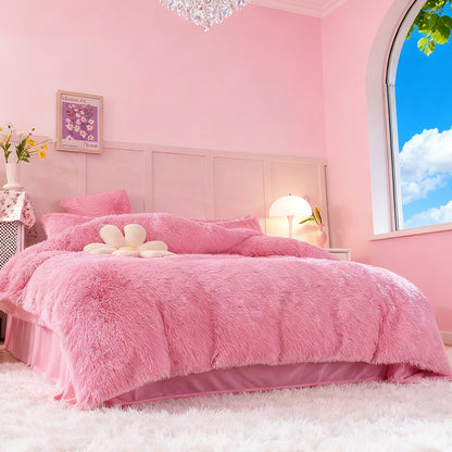 Water Mink Plush Super Soft and Thicken Autumn and Winter Bedding Set, Plush Comfortable Warm Duvet Cover Pillowcases Three-piece Set, Available in Various Colors, Down Duvet Cover, Zipper Closure Design, Single/Double/King/Super King
