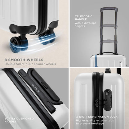 AVIO 55cm Cabin Suitcase – Compact Hard Shell Carry-On with 360° Spinner Wheels, Telescopic Handle & 3-Digit Lock – Lightweight Travel Luggage