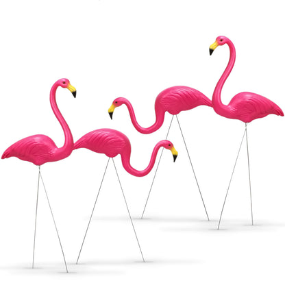 Flamingo Garden Ornaments – Pair of Pink Flamingo Yard Statues with Ground Spikes – Durable Weatherproof PE Decoration for Lawn, Patio, or Outdoor Display