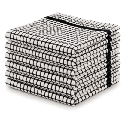 Pack of 6 Large Tea Towels 40x60cm – 100% Cotton Luxury Check Soft Kitchen Towels – Highly Absorbent Dish Cloths – Durable Washable Tea Towels for Drying Dishes, Cleaning, Cooking, Household, Restaurant, Bar, Café, Catering, Commercial & Professional Kitc