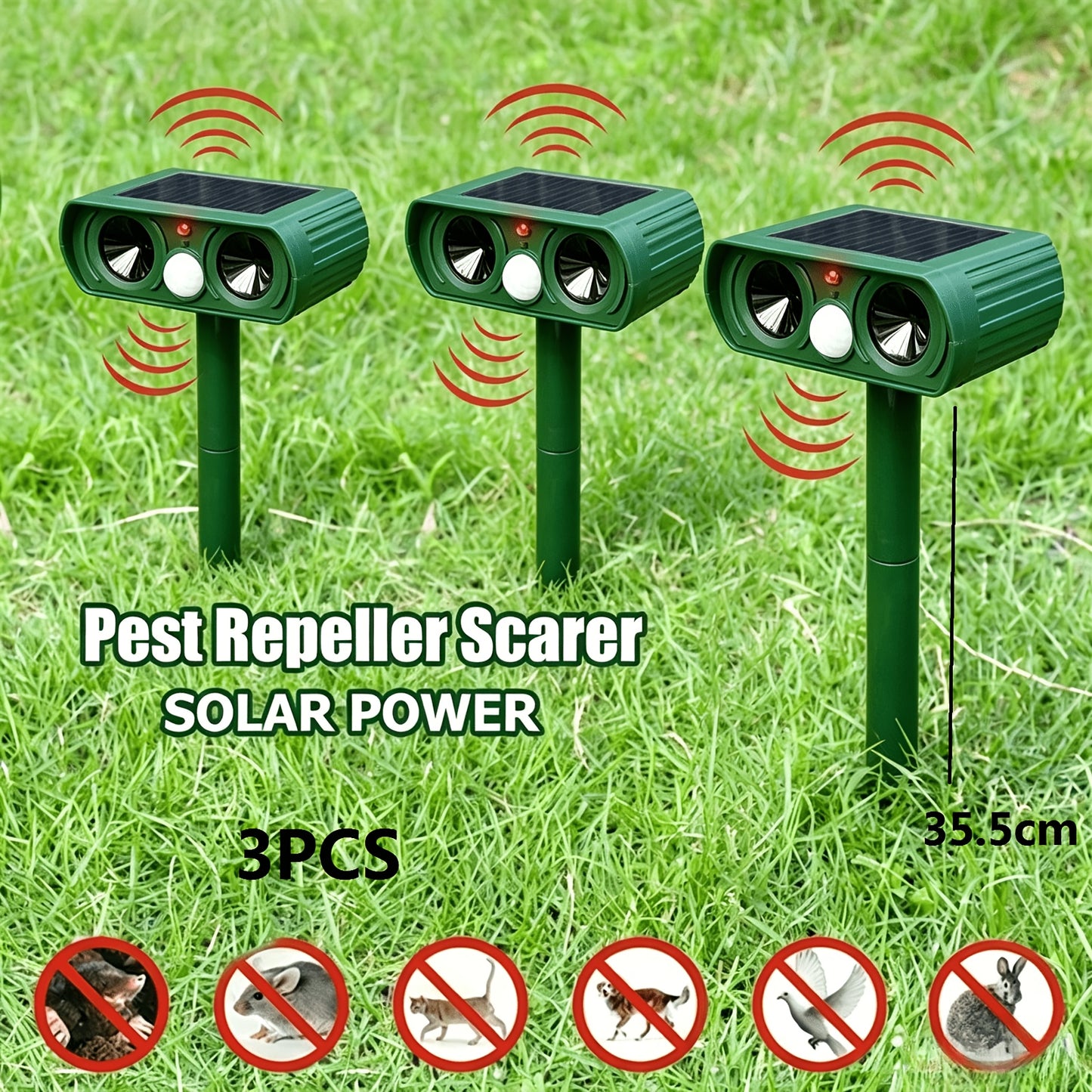 Green Multi-Functional Solar Animal Repellent Device, Equipped with Motion Sensor, Suitable for Squirrels, Mice, Raccoons, Dogs. Suitable for Gardens, Farms, And Yards