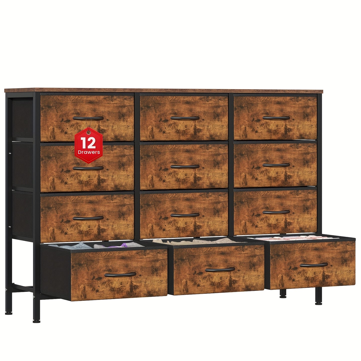 12 Canvas Chest Of Drawers Narrow Fabric Cabinet, Space-Saving Storage Organizer For Bedroom Living Room Office Sturdy Frame Chest Of Drawers