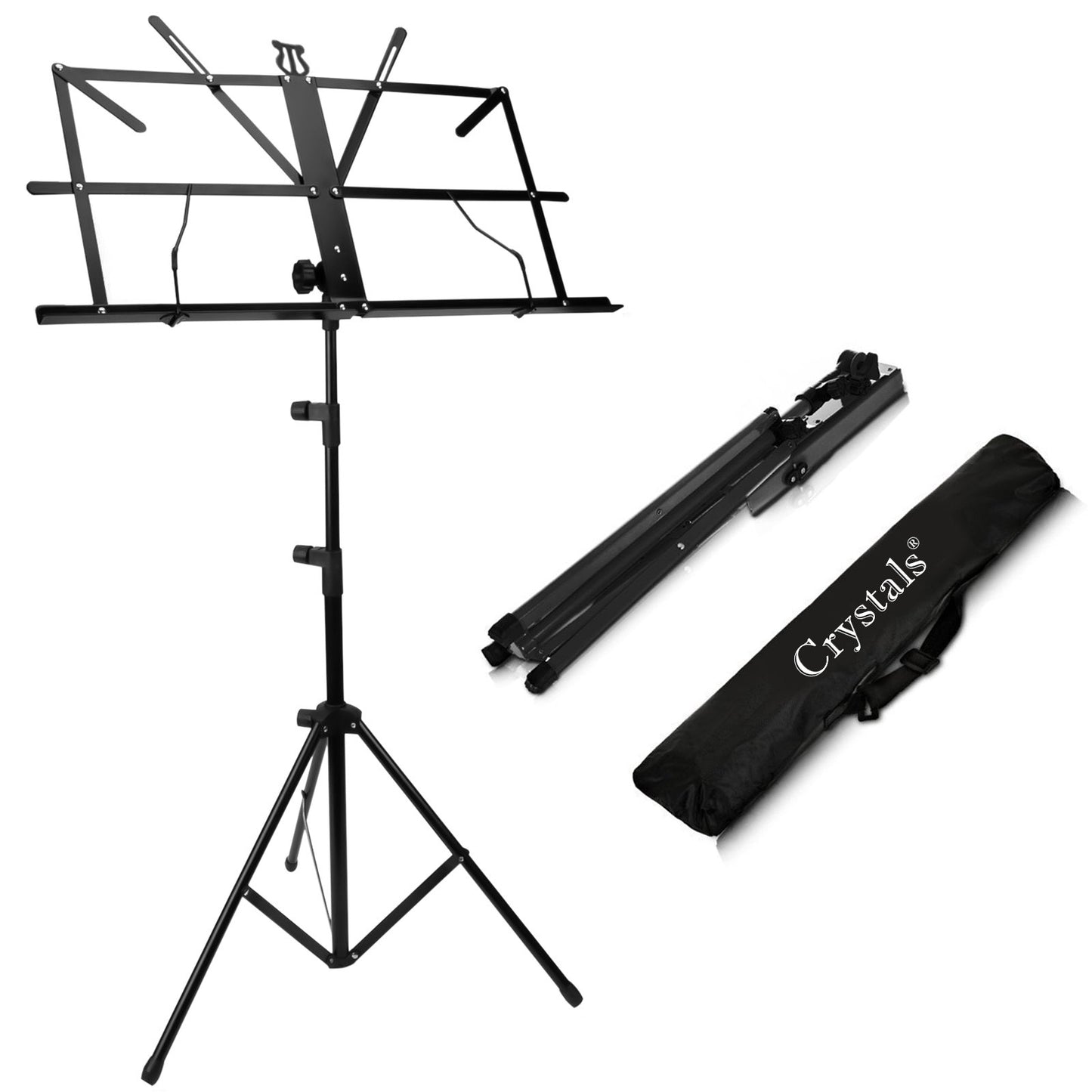 Music Stand - Music Stands for Sheet with Carrying Bag, Metal Sheet Music Stand Portable, Adjustable Podium Stand with Tripod Base and Sheet Music Folder, Black