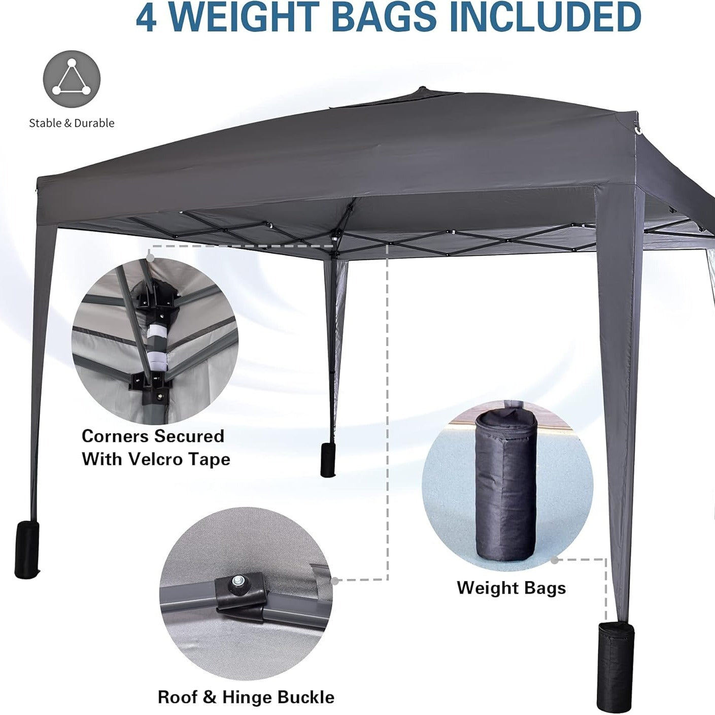 Pop-up Gazebo 3m x 3m with Sides & 4 Weight Bags & Silver Protective Layer Waterproof Marquee Canopy