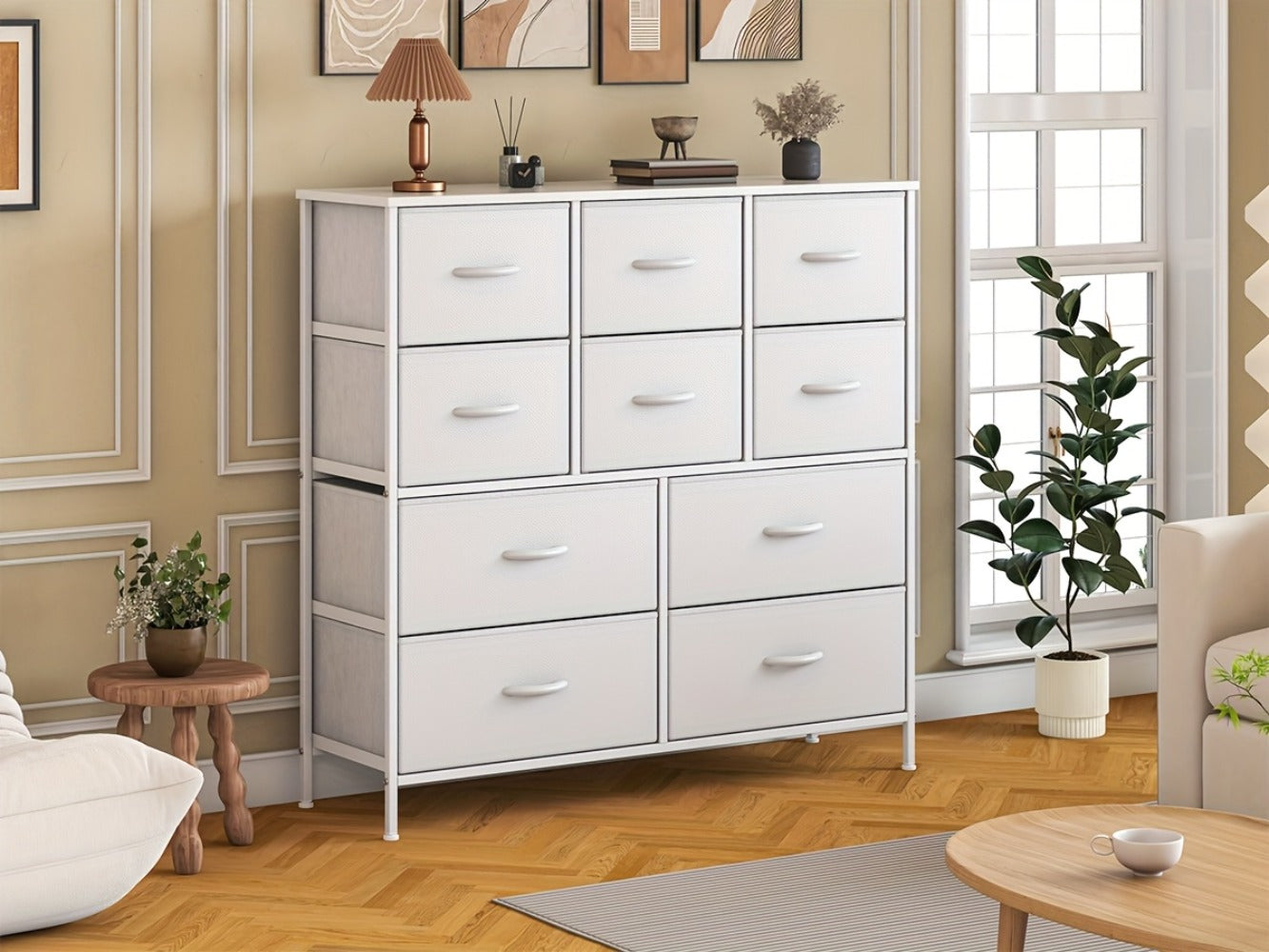 10-Drawer Dresser with Metal Frame & Fabric Drawers – MDF Top, Adjustable Legs & Anti-Tip Safety for Bedroom, Closet, Living Room & Office