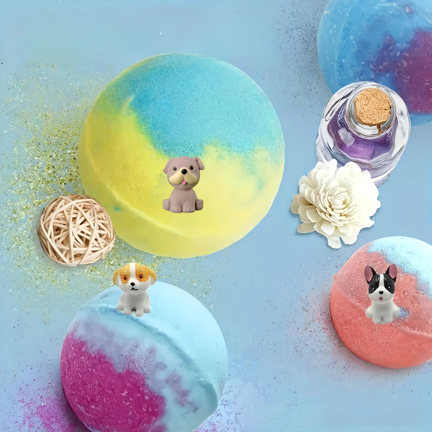 Mooli Fizza 4/6pcs Random Bath Bomb Gift Bag with Surprise Puppy Inside, 3 Styles Selected at Random, Bubble Bath Bombs for