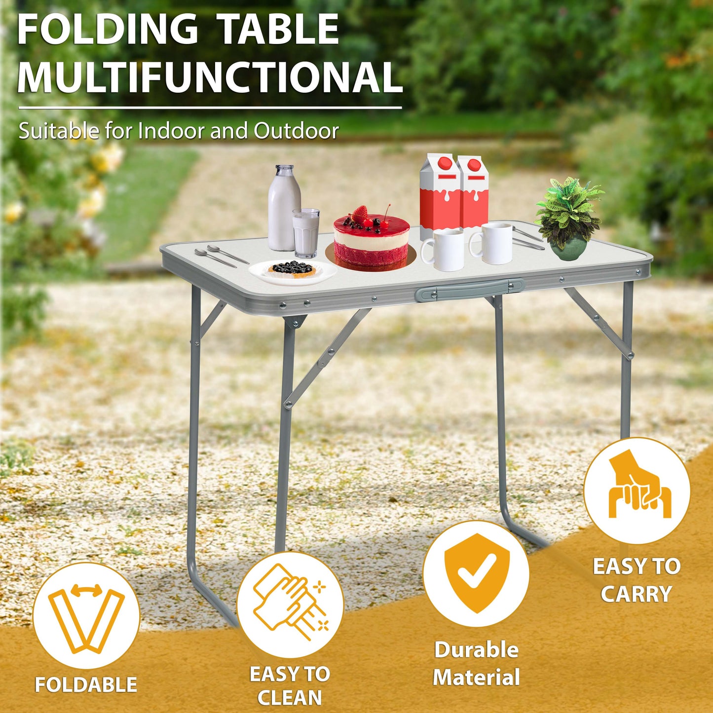 2.3ft Aluminum Folding Picnic Table | Lightweight & Portable Camping Table | Adjustable Height Outdoor Trestle Table for BBQ, Garden, Travel, & Events – Sturdy & Compact