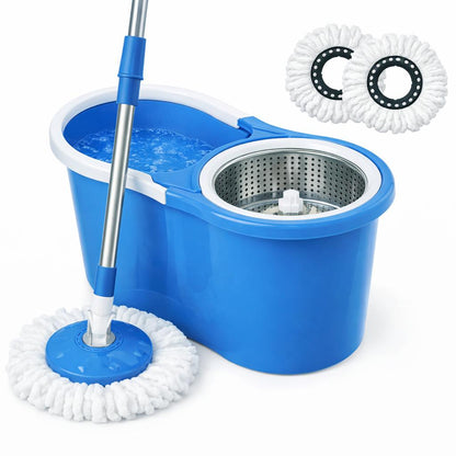 360° Spin Mop and Bucket Set with Wringer Easy Wring Floor Cleaning Mop with 2 Reusable Microfiber Head for Household Bathroom Toilet Cleaner