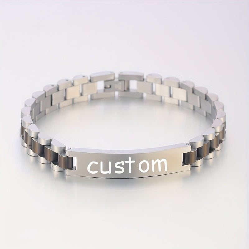 1pc Stylish Stainless Steel Bracelets Allowing Personalized Engravings - High - Quality Stainless Steel, Chic & Versatile Styles, Ideal for Father'S Day Gifting, Memorable Presents & Daily Accessorizing to Add Personality