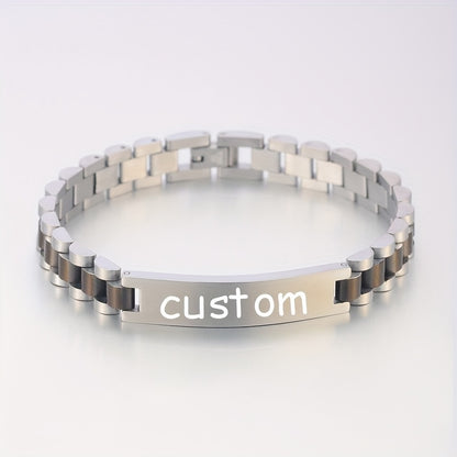 1pc Stylish Stainless Steel Bracelets Allowing Personalized Engravings - High - Quality Stainless Steel, Chic & Versatile Styles, Ideal for Father'S Day Gifting, Memorable Presents & Daily Accessorizing to Add Personality