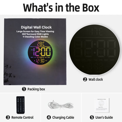 A Large 10-Inch Digital Wall Clock Featuring 8 RGB Colors, Remote Control, Temperature Display, Date, Automatic Daylight Saving Time Adjustment, Night Light, Auto Brightness Dimmer