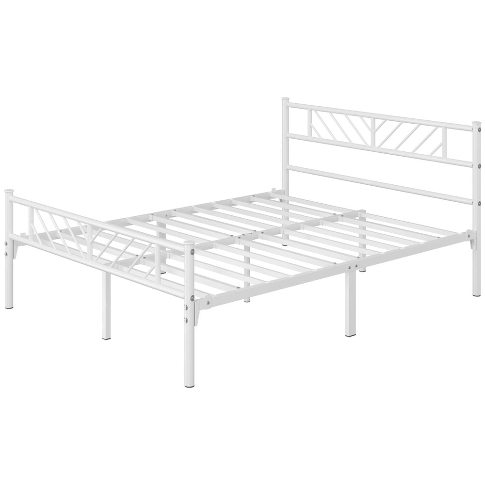 Costoffs Metal Platform Bed Frame, Single/Double/King Sizes, Mattress Foundation with Arrow Design Headboard & Footboard, Built-in Steel Slats, 32cm Underbed Storage, No Box Spring Needed, Black/White