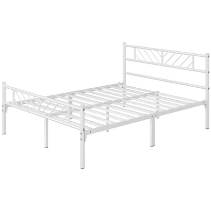 Costoffs Metal Platform Bed Frame, Single/Double/King Sizes, Mattress Foundation with Arrow Design Headboard & Footboard, Built-in Steel Slats, 32cm Underbed Storage, No Box Spring Needed, Black/White