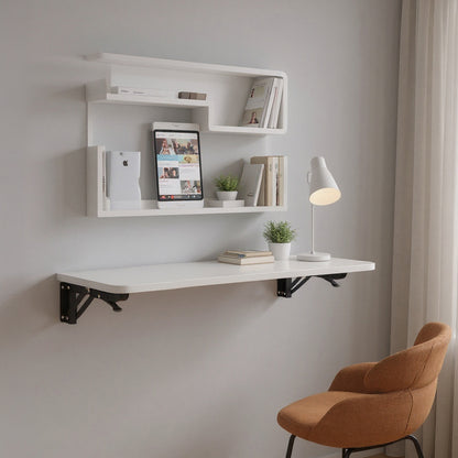 Folding Wall-Mounted Laptop Desk, Space-Saving Study and Reading Table, Metal Iron Frame Design, Durable and Sturdy Wall Desk for Home or Office, Black/White, 52x24cm / 65x24cm / 75x24cm
