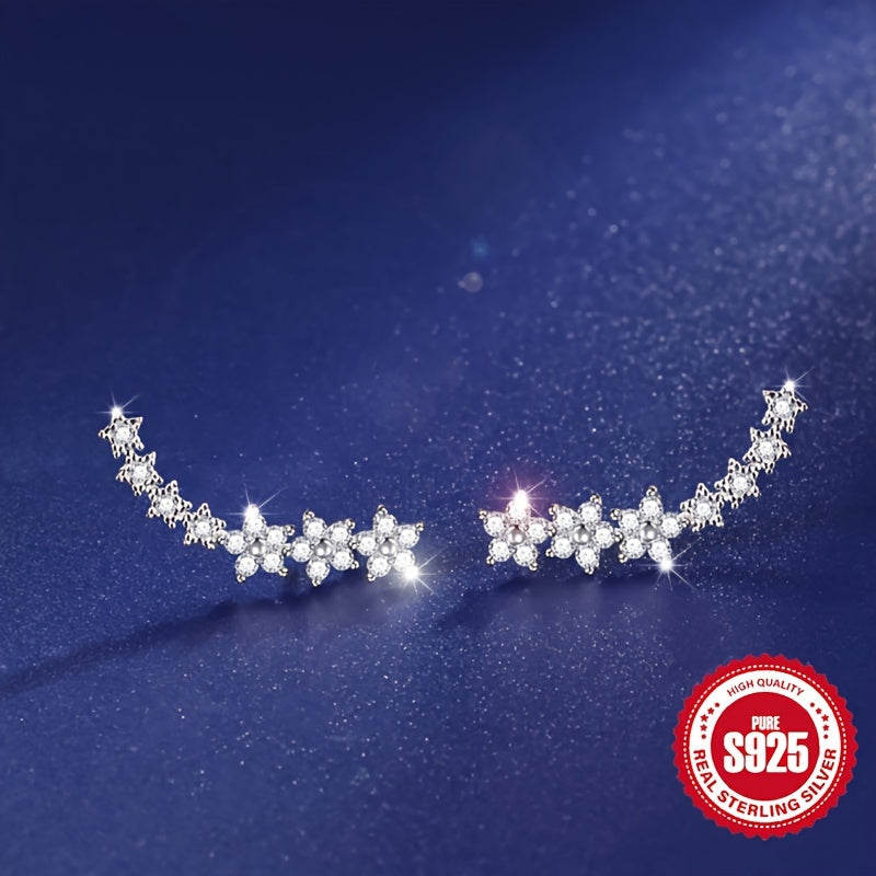 [S925 Silver Spliced Flower Earrings] A Pair of S925 Silver Women's Row of Spliced Flower Earrings - Hypoallergenic, Suitable for Daily Wear, Elegant ' Versatile Earrings - Holiday Gifts, Christmas Gifts/Essential for Gift Giving