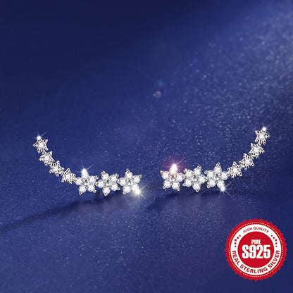 [S925 Silver Spliced Flower Earrings] A Pair of S925 Silver Women's Row of Spliced Flower Earrings - Hypoallergenic, Suitable for Daily Wear, Elegant ' Versatile Earrings - Holiday Gifts, Christmas Gifts/Essential for Gift Giving