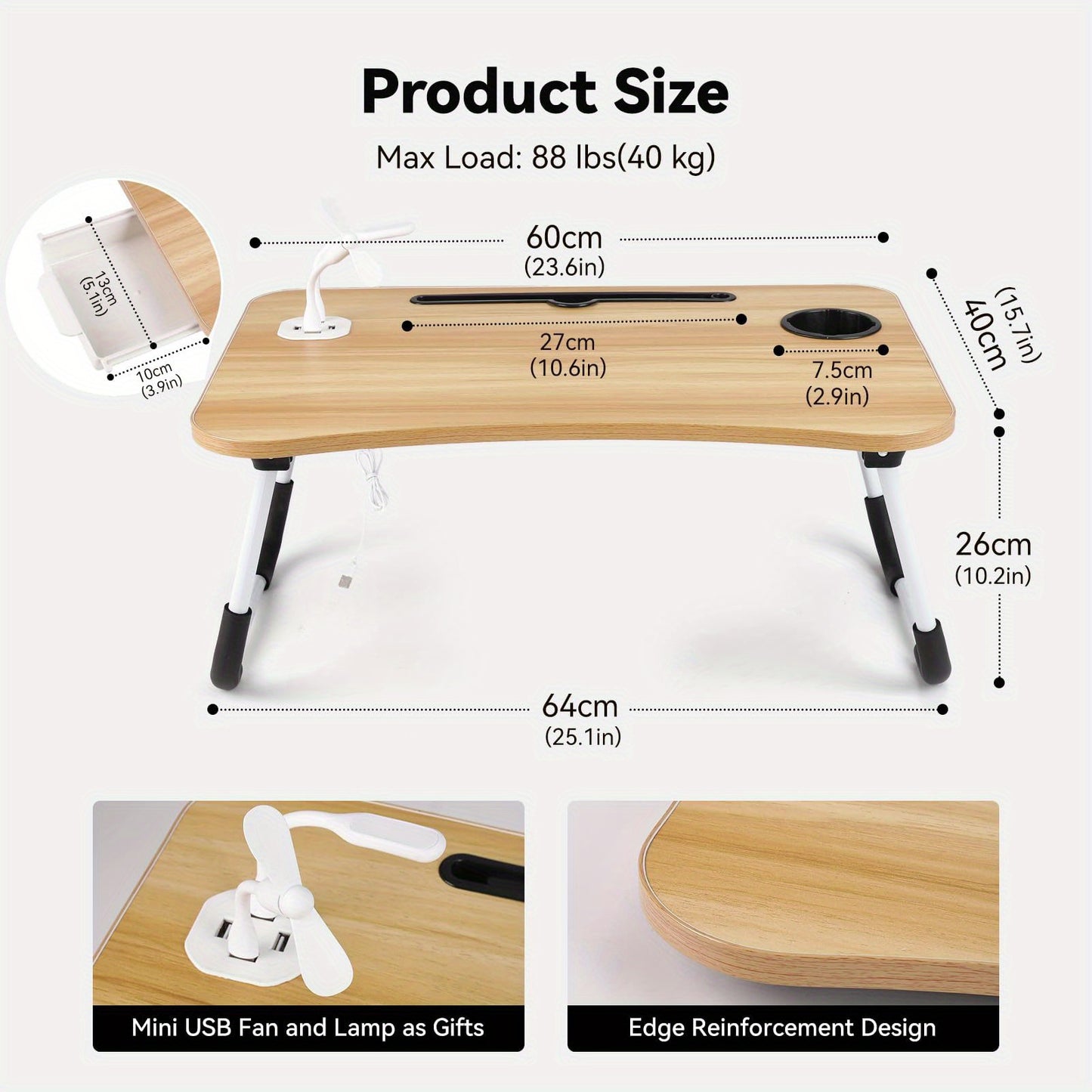 1pc Portable Laptop Desk with Cup Holder & Tablet Slot - Adjustable Bed Tray Table for Work/Eating, Foldable Sofa Desk for Living Room/Bedroom, 23.62×15.75×10.24inch