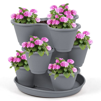 Taylor & Brown 3 Tier Stackable Strawberry, Herb, Flower, and Vegetable Planter - Vertical Growing Garden Tower Indoor/Outdoor Planters Tri-Pot