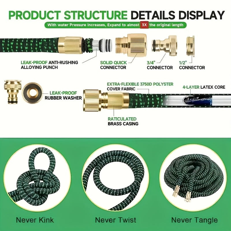 7.5/15/22.5/30/45M Expandable Garden Hose - Water Hose with 10 Function Spray Nozzles, Lightweight And Kink-Free Expandable Water Hose, for Washing And Watering (Green)