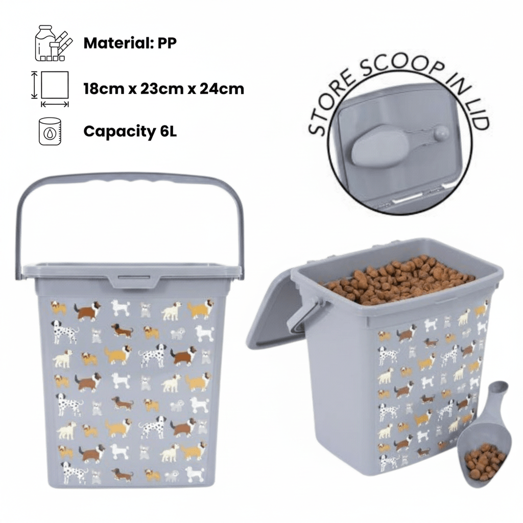 Pet Treat And Food Storage Container 6L Large Capacity Dry Food Box With Lid For Dog Cat Treats Kitchen Organisation Home Use.
