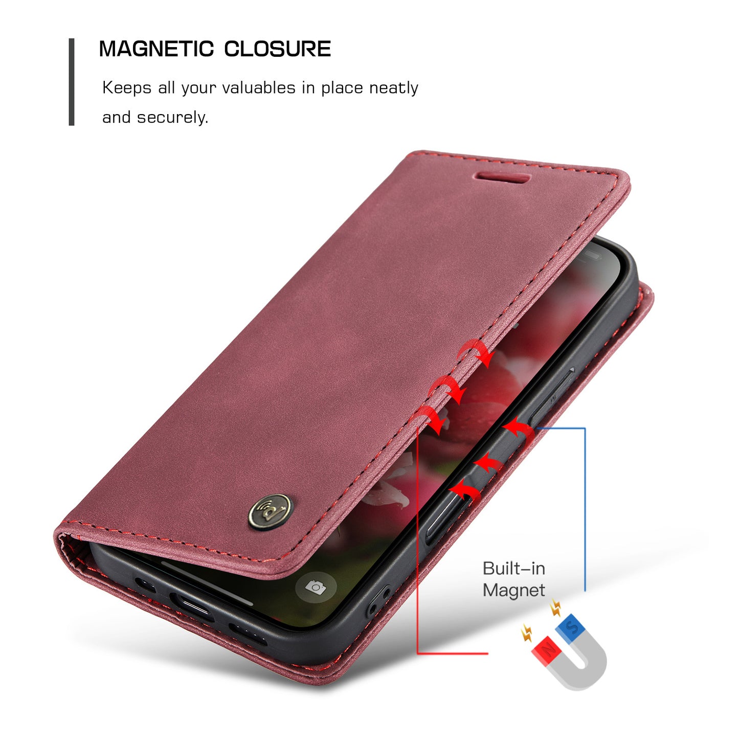Upgraded Faux Leather Flip Cover Wallet Case For iPhone 16 Plus 16 Pro Max with Card Holder, Magnetic Closure, and Stand Function Phone Case